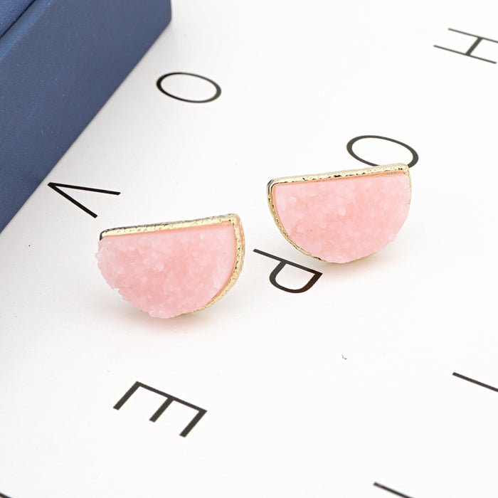 Gold Tone Semicircle Crystal Cluster Stud Earrings in Four Color Options