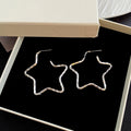 Silver Hollow Five Point Star Alloy Hoop Earrings For Women Unique Light Luxury Face Slimming Earrings view 2