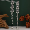 Bohemian Vintage Alloy Rhinestone Pearl Bell Charm Tassel Long Dangle Statement Stud Earrings view 2