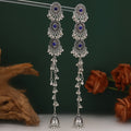 Bohemian Vintage Alloy Rhinestone Pearl Bell Charm Tassel Long Dangle Statement Stud Earrings view 4