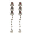 Bohemian Vintage Alloy Rhinestone Pearl Bell Charm Tassel Long Dangle Statement Stud Earrings view 5