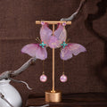 Elegant Fairy Purple Pink Butterfly Alloy Rhinestone Crystal Pearl Tassel Drop Stud Earrings view 4