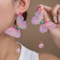 Elegant Fairy Purple Pink Butterfly Alloy Rhinestone Crystal Pearl Tassel Drop Stud Earrings view 1