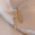 Light Luxury Alloy Wheat Leaf Zircon Stud Earrings Vintage Geometric Leaf Earrings For Women view 1