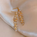Light Luxury Alloy Wheat Leaf Zircon Stud Earrings Vintage Geometric Leaf Earrings For Women view 3