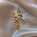 Light Luxury Alloy Wheat Leaf Zircon Stud Earrings Vintage Geometric Leaf Earrings For Women view 2