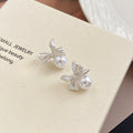 Elegant Silver Alloy Bowknot Pearl Stud Earrings For Women, Vintage Minimal Niche Design Versatile Earrings view 3