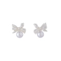 Elegant Silver Alloy Bowknot Pearl Stud Earrings For Women, Vintage Minimal Niche Design Versatile Earrings view 5