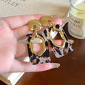 Vintage Leopard Print Resin Hollow Geometric Round Rectangle Drop Earrings For Women view 2