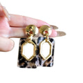 Vintage Leopard Print Resin Hollow Geometric Round Rectangle Drop Earrings For Women view 5