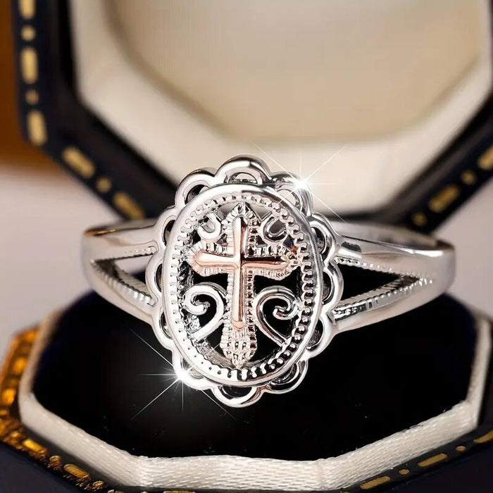 Baroque Flower Ring For Women Two Tone Mysterious Elegant Lady Fashion Jewelry Accessory
