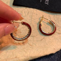 14K Gold Plated Copper Silver Needle Rhinestone Round Hoop Earrings Retro Hong Kong Style Geometric Jewelry view 2