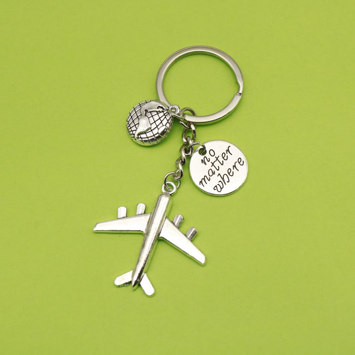 Metal Airplane Globe Travel Keychain For Backpack Charm Gift