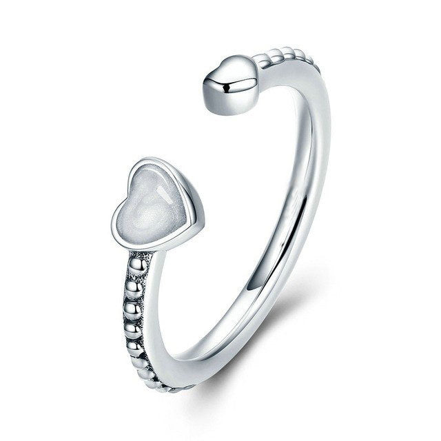 Silver Tone Open Heart Opal Look Ring Costume Jewelry