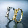Gold And Silver-Tone Bow Ring With Clear Crystal Accents view 2