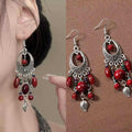 Acrylic Hollow Round Leaf Oval Tassel Drop Earrings Vintage Ethnic Style Ear Jewelry view 1