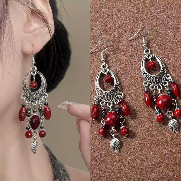 Acrylic Hollow Round Leaf Oval Tassel Drop Earrings Vintage Ethnic Style Ear Jewelry