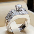 Square Center Stone Three Piece Ring Set With Clear Stone Accents view 5