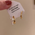 French Court Style Faux Pearl C Shaped Double Layer Stud Earrings With Silver Pins view 4