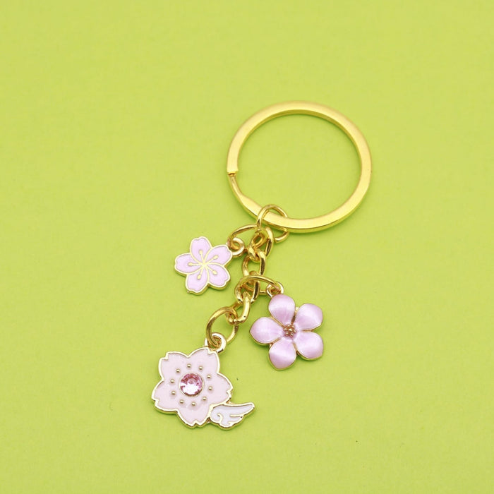 Zinc Alloy Pink Enamel Sakura Keychain Bag Charm