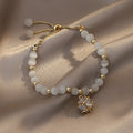 Vintage Rhinestone Cat Eye Stone Beaded Bracelet French Court Geometric Round Charm For Women view 3