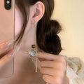 Vintage Faux Wood Bead Round Hoop Black Shell Tassel Ethnic Style Drop Earrings view 3