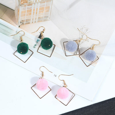Primary supplied view of pom-pom square frame dangle earrings