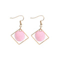 Seven Color Pom Pom Gold Tone Square Frame Dangle Earrings view 5