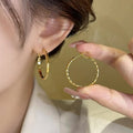 Minimalist European American Geometric Pleated Metal Hoop Earrings With Silver Posts For Women view 3