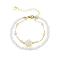 Elegant Faux Pearl Beaded Bracelet With Gold Plated Enamel Camellia Flower Charm For Women view 5