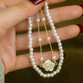 Elegant Faux Pearl Beaded Bracelet With Gold Plated Enamel Camellia Flower Charm For Women view 3