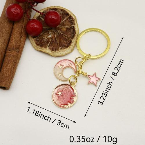 Metal Pink Star Moon Keychain Car Bag Charm