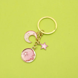 Metal Pink Star Moon Keychain Car Bag Charm