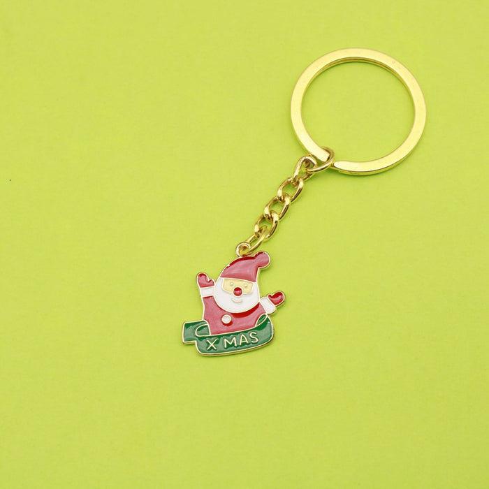 Zinc Alloy Cartoon Santa Christmas Tree Keychain Set Gift