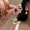 Light Luxury Silver Needle Zircon Crystal Teardrop Flower Pendant Earrings For Women view 1