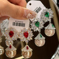 Light Luxury Silver Needle Zircon Crystal Teardrop Flower Pendant Earrings For Women view 2