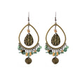 Vintage Bohemian Alloy Teardrop Hoop With Turquoise Stone Bead Tassel Fringe Ethnic Dangle Earrings view 5
