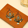 Vintage Bohemian Alloy Teardrop Hoop With Turquoise Stone Bead Tassel Fringe Ethnic Dangle Earrings view 4