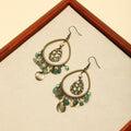 Vintage Bohemian Alloy Teardrop Hoop With Turquoise Stone Bead Tassel Fringe Ethnic Dangle Earrings view 2