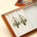 Vintage Bohemian Alloy Teardrop Hoop With Turquoise Stone Bead Tassel Fringe Ethnic Dangle Earrings view 3