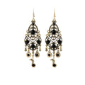 Vintage Bohemian Ethnic Hollow Filigree Black Rhinestone Alloy Chandelier Tassel Dangle Earrings view 5