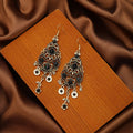 Vintage Bohemian Ethnic Hollow Filigree Black Rhinestone Alloy Chandelier Tassel Dangle Earrings view 2