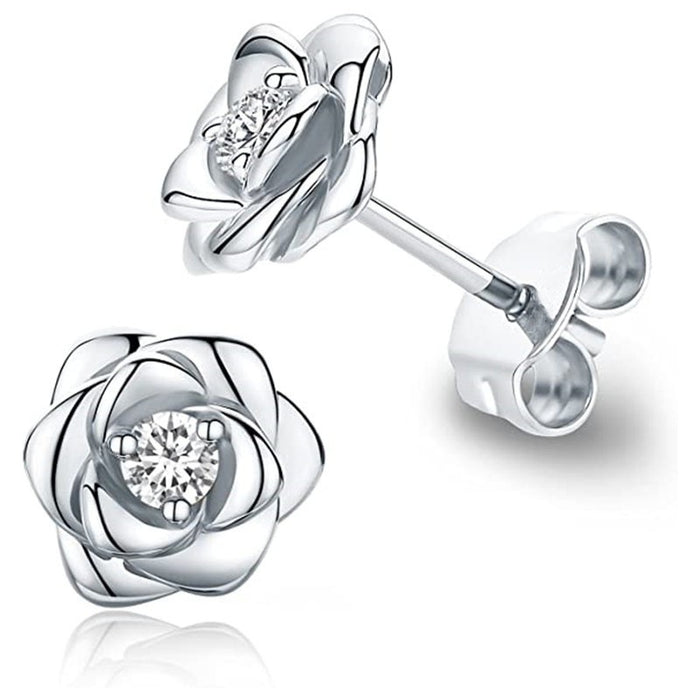 Rose Flower Stud Earrings, Elegant Sweet Floral Design Fashion Jewelry For Women