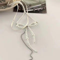 Light Luxury Faux Pearl Bow Chain Tassel Double Layer Clavicle Necklace for Women view 4