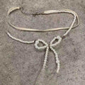 Light Luxury Faux Pearl Bow Chain Tassel Double Layer Clavicle Necklace for Women view 2