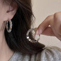 Copper Geometric Hoop Earrings For Women Minimalist Silver Tone European Style Jewelry view 4
