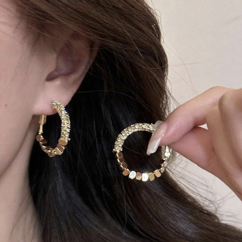 Copper Geometric Hoop Earrings For Women Minimalist Silver Tone European Style Jewelry