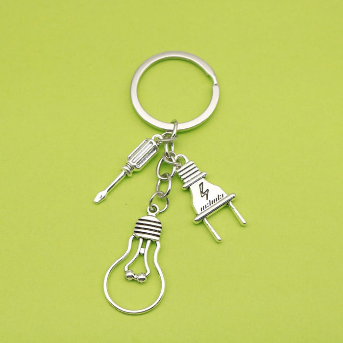 Zinc Alloy Screwdriver Light Bulb Plug Keychain Electrician Gift