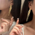 Vintage Copper Wheat Tassel Drop Earrings With Silver Posts, Light Luxury Court Style view 3