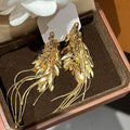 Vintage Copper Wheat Tassel Drop Earrings With Silver Posts, Light Luxury Court Style view 2